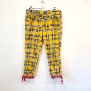 Tripp NYC Pants Womens 30 Yellow Black Plaid Low Rise Skinny Goth Emo pants